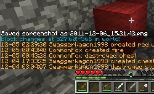 Logblock data of my chest's previous location